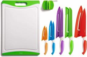 img 4 attached to EatNeat 12-Piece Colorful Kitchen Knife Set - 5 Colored Stainless Steel Knives With Sheaths, Cutting Board, And A Sharpener - Razor Sharp Cutting Tools That Are Kitchen Essentials For New Home