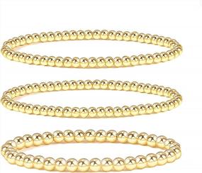 img 4 attached to Ослепляйте стиль с изысканными браслетами из бисера Reoxvo с покрытием из 14-каратного золота для женщин - модный набор эластичных эластичных браслетов