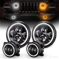 🔦 seo-optimized 7" round led headlight with white drl/amber turn signal + 4" led fog lights with white drl halo ring - compatible with 2007-2018 jeep wrangler jk, includes h4-h13 adapter логотип