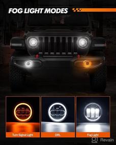 img 2 attached to 🔦 SEO-Optimized 7" Round LED Headlight with White DRL/Amber Turn Signal + 4" LED Fog Lights with White DRL Halo Ring - Compatible with 2007-2018 Jeep Wrangler JK, Includes H4-H13 Adapter