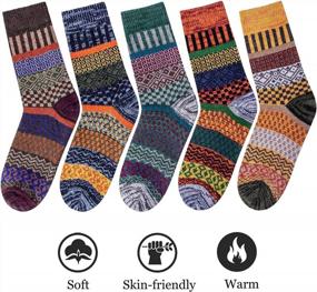 img 2 attached to 5 Pairs Of Vintage Soft Wool Socks - Thick Knit Cozy Winter Socks For Women Gifts