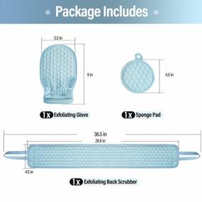 img 2 attached to 2 Pack 36.5 Inch Long Loofah Back Scrubber Set - Exfoliating Glove & Sponge Pad For Women & Men, Beige/Blue