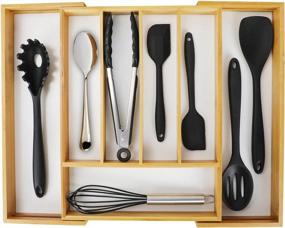 img 4 attached to Organize Your Kitchen In Style With Utoplike Bamboo Expandable Cutlery Tray - Natural & White Options Available!