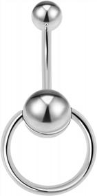 img 4 attached to CrazyPiercing Door Knocker Stainless Steel Reverse Bar Belly Button Ring Piercing Navel Ring 14G 1/2
