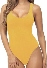 img 4 attached to 👗 MANGOPOP Ribbed Racerback Bodysuit – Trendy Women's Clothing and Bodysuits