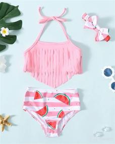 img 1 attached to Toddler Girl Swimsuit - Baby Triangle Tassel Halter 👙 Bikini Tankini Set - 2-piece Bathing Suit for Girls Swimwear