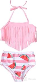 img 4 attached to Toddler Girl Swimsuit - Baby Triangle Tassel Halter 👙 Bikini Tankini Set - 2-piece Bathing Suit for Girls Swimwear