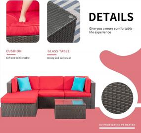 img 2 attached to Shintenchi 5 Pieces Patio Furniture Sets Outdoor All-Weather Sectional Patio Sofa Set PE Rattan Manual Weaving Wicker Patio Conversation Set With Glass Table And Ottoman Cushion And Red Pillows, Red