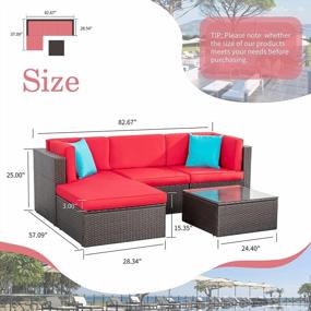 img 1 attached to Shintenchi 5 Pieces Patio Furniture Sets Outdoor All-Weather Sectional Patio Sofa Set PE Rattan Manual Weaving Wicker Patio Conversation Set With Glass Table And Ottoman Cushion And Red Pillows, Red