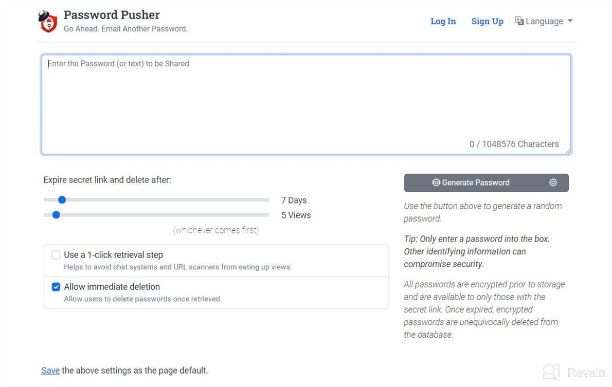 img 1 attached to PasswordPusher review by Sean Copeland