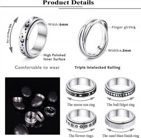 img 1 attached to Find Serenity With Subiceto'S 6-Piece Spinner Ring Set: Stainless Steel Moon, Star And Flower Designs For Women'S Fidgeting, Stress Relief And Promise
