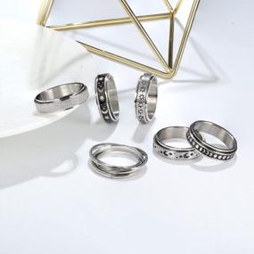img 2 attached to Find Serenity With Subiceto'S 6-Piece Spinner Ring Set: Stainless Steel Moon, Star And Flower Designs For Women'S Fidgeting, Stress Relief And Promise
