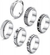 find serenity with subiceto's 6-piece spinner ring set: stainless steel moon, star and flower designs for women's fidgeting, stress relief and promise logo