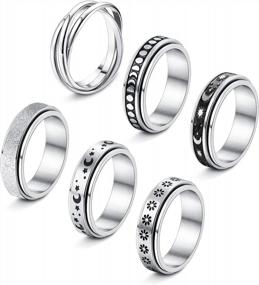 img 4 attached to Find Serenity With Subiceto'S 6-Piece Spinner Ring Set: Stainless Steel Moon, Star And Flower Designs For Women'S Fidgeting, Stress Relief And Promise