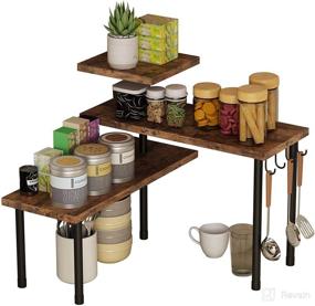 img 4 attached to 🏬 BCOZLUX Industrial Style 3-Tier Corner Shelf for Space Saving | Kitchen Countertop Organizer | Bathroom Counter Storage Shelf | Rustic Brown Spice Rack with Hooks | Stable Metal Frame | Easy Assembly