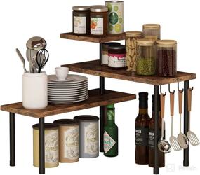 img 3 attached to 🏬 BCOZLUX Industrial Style 3-Tier Corner Shelf for Space Saving | Kitchen Countertop Organizer | Bathroom Counter Storage Shelf | Rustic Brown Spice Rack with Hooks | Stable Metal Frame | Easy Assembly