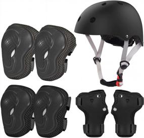 img 4 attached to Protective Gear Set For Kids: Toddler Helmet And Knee Elbow Pads With Wrist Guards - Ideal For Skateboard, Cycling, Skating, Scooter, Roller Skates - 2-8 Years