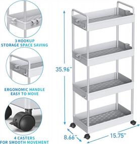 img 3 attached to Gray 4 Tier SOLEJAZZ Rolling Storage Cart - Bathroom Organizer Slide Out Utility Cart, Mobile Shelving Unit Standing Rack For Kitchen, Laundry Room.