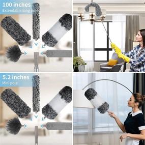 img 2 attached to 🪔 12PCS Bendable Microfiber Feather Duster Set with Extendable Pole 30-100 inches – Reusable, Washable Dusters for Cleaning Ceiling Fan, High Ceilings, Blinds, Furniture & Cars