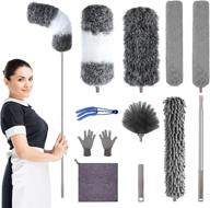 🪔 12pcs bendable microfiber feather duster set with extendable pole 30-100 inches – reusable, washable dusters for cleaning ceiling fan, high ceilings, blinds, furniture & cars logo