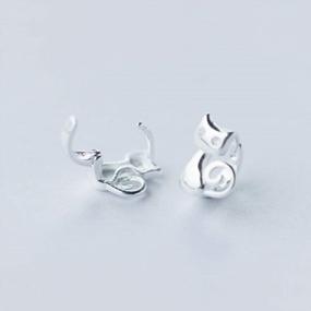 img 2 attached to 🐱 Minimalist Crystal CZ Little Cat Small Hoop Earrings in S925 Sterling Silver for Teen Girls and Women - Hypoallergenic Fashion Jewelry, Cute Animal Pet Hinged Huggie Hoops for Catilage Sleeper Earring Fashion - Lovely Gifts