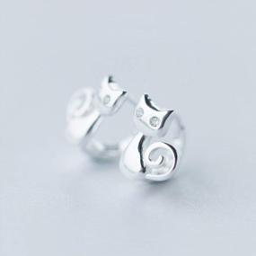 img 1 attached to 🐱 Minimalist Crystal CZ Little Cat Small Hoop Earrings in S925 Sterling Silver for Teen Girls and Women - Hypoallergenic Fashion Jewelry, Cute Animal Pet Hinged Huggie Hoops for Catilage Sleeper Earring Fashion - Lovely Gifts