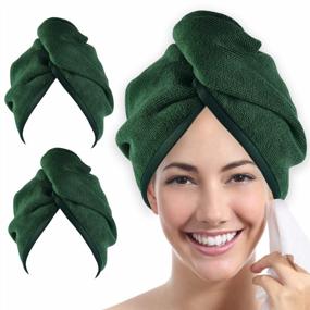 img 4 attached to Ultra Plush Microfiber Hair Towel Wrap 2-Pack: Ultra Absorbent Twist Hair Turban Drying Cap для женщин с вьющимися, длинными и густыми волосами - Изумруд