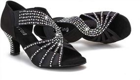 img 3 attached to Туфли для бальных танцев со стразами, женская обувь для латинских танцев, сальсы, свадебная домашняя обувь с кристаллами, обувь на каблуке 2,5 дюйма, YT05