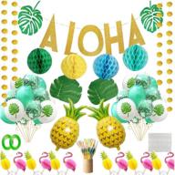 73pcs luau hawaiian aloha party decorations supplies - tropical palm leaves banner, cake topper, balloons, drinking umbrella straws for summer aloha party logo