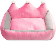 plush self-warming pet sofa bed for dogs and cats with crown design in pink logo