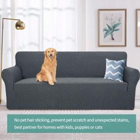 img 3 attached to Protect Your Couch With YEMYHOM High Stretch Sofa Covers - Latest Jacquard Design And Pet-Proof Technology - Sofa, Dark Gray