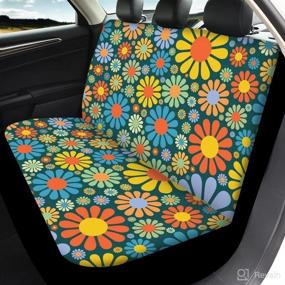 img 3 attached to 🌼 POLERO Abstract Hippie Flowers Seat Cover Set for Women - Daisy Steering Wheel Cover with Colorful Floral Seatbelt Covers, Coasters, and Keychains, 11pcs