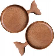 2 упаковки деревянных тарелок для закусок в форме рыбы - блюда для соуса с ручкой для подставки, десерта, джема, суши логотип