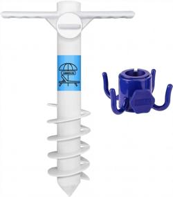 img 4 attached to AMMSUN Beach Umbrella Sand Anchor Stand Holder with Hanging Hook for Most Sizes - Secure Stand in Strong Winds, Umbrella Holder