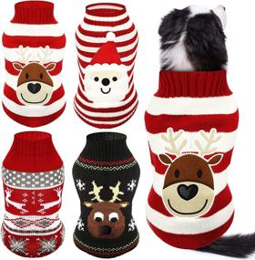 img 4 attached to 🎅 Dog Sweaters for Christmas Halloween, Cute Pattern Puppy Holiday Sweaters with Snow Elk, Reindeer, Snowman, Skull, Elf, Bats, Pumpkins, Turkey, Heart - Small Size. Warm Cosplay Clothes.