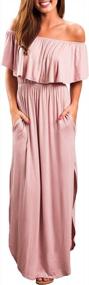 img 4 attached to Women'S Off Shoulder Maxi Dress With Ruffles And Side Split Pockets