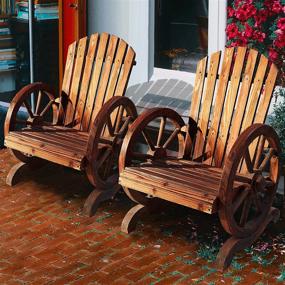 img 4 attached to Set Of 2 Brown Outdoor Wooden Patio Chairs With Wagon Wheel Armrests - PatioFestival Adirondack Wood Knots