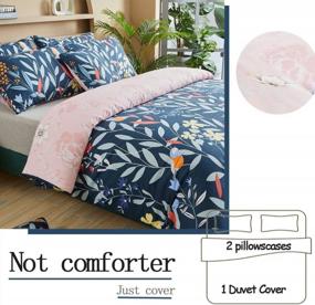 img 3 attached to FADFAY Cotton Duvet Cover Set Queen Size, 600 TC Soft Floral Leaves Bedding, Navy Blue & Blush Pink Reversible Bird Flower Printed Bed Cover Zipper Botanical Bed Sets 3 Pcs, Queen