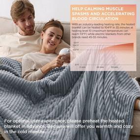 img 3 attached to Soft And Cozy Queen Size Electric Heated Blanket With Dual Controls And Fast Heating - 10 Heat Levels & 10 Time Settings, Auto-Off Feature After 8 Hours - Dark Grey Ribbed Fleece Design By BEDSURE