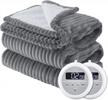 soft and cozy queen size electric heated blanket with dual controls and fast heating - 10 heat levels & 10 time settings, auto-off feature after 8 hours - dark grey ribbed fleece design by bedsure logo