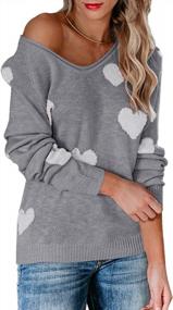 img 4 attached to Women'S Lightweight Off Shoulder Heart Print Sweater Knit Shirt Slouchy Top