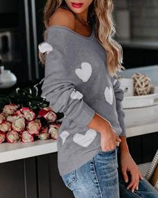 img 2 attached to Women'S Lightweight Off Shoulder Heart Print Sweater Knit Shirt Slouchy Top