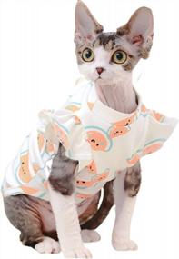 img 4 attached to Cotton Cat Wear Clothes Vest Shirt Skirt In Cute Watermelon Pattern For Hairless Cats Like Sphynx, Cornish Rex, Devon Rex, And Peterbald With Puff Sleeve By Bonaweite - Breathable And Adorable Dress
