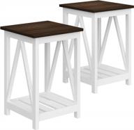 rustic vintage farmhouse end table with storage shelf - set of 2 white nightstand sofa tables for small spaces in living room and bedroom by choochoo logo