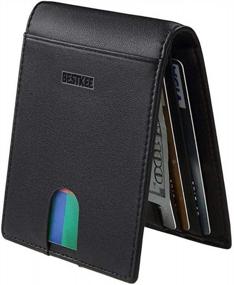 img 4 attached to Secure And Stylish: Men'S Black Leather Bifold Wallet With RFID Blocking And ID Window