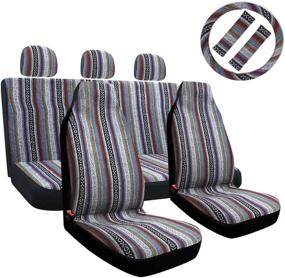 img 4 attached to 10Pc Baja Blanket Full Set Seat Covers Ethnic Style Coarse Flax Cloth Front And Rear Seat Covers With Steering Wheel Cover &Amp