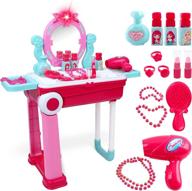 deao princess vanity dressing table with play makeup set for little girls - portable suitcase 2 in 1 role play set in pink logo