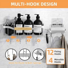 img 2 attached to 304 Stainless Steel Rustproof Shower Caddy Bathroom Shelf With 2 Soap Holders And 16 Hooks - No Drilling Required - 4-Pack Adhesive Organizer For Kitchen & Bathroom Storage