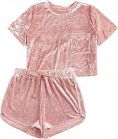 img 4 attached to Velvet Crop Top And Shorts Pajama Set For Women By MakeMeChic