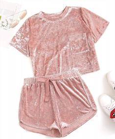 img 1 attached to Velvet Crop Top And Shorts Pajama Set For Women By MakeMeChic